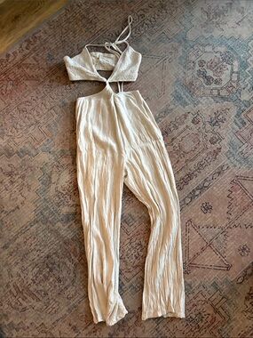 Vici Cream Cutout Tie-Back Jumpsuit